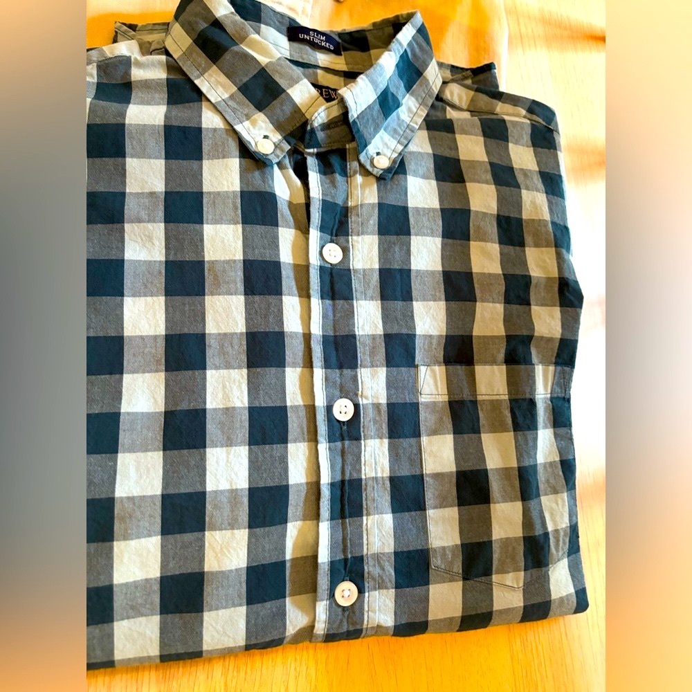 J. Crew Men's Casual Flex Washed Shirt - Green and White